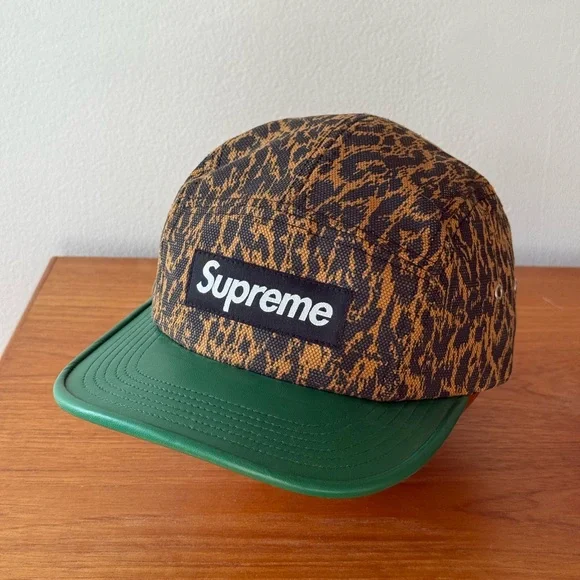 Supreme Leopard Camp Cap Green Leather - Picture 1 of 4